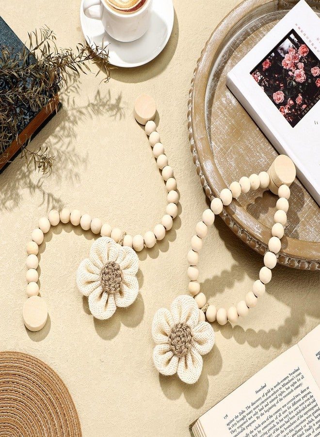 Fiwochic 2 Pcs Beaded Sunflower Magnetic Curtain Tiebacks Boho Wooden Curtain Tie Backs for Farmhouse Curtains Holders for Bedroom Decor Baby Nursery Decor for Home Office(Linen,Classic Style) - Image 5